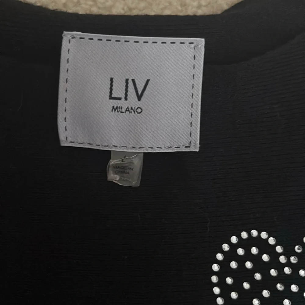 LIV Milano Black Top with Rhinestone Heart Detail - Picture 2 of 3